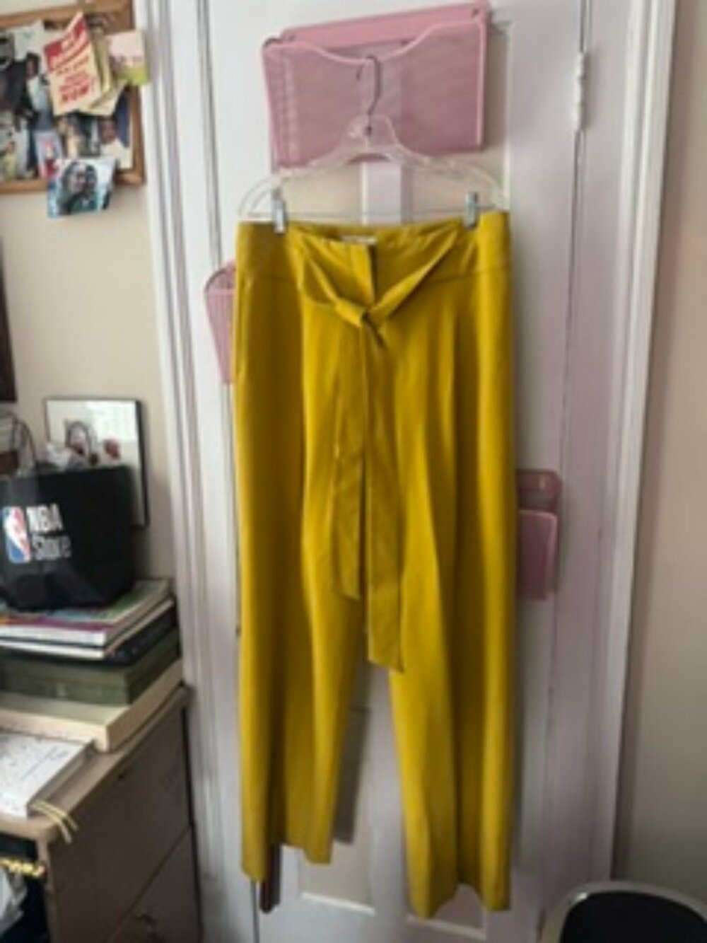 Boden High-Waisted Tie-Front Wide-Leg Trousers | Mustard Yellow Gold | Size 12 L